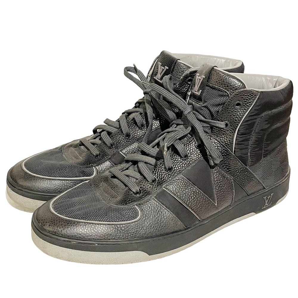 Louis Vuitton Mens Size 9.5 Grey Tribe Damier Nylon Leather Mid Top Sneakers